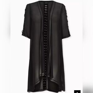 Nwt 3x-4x Torrid Black Chiffon Lace Up Hi-lo Duster Kimono